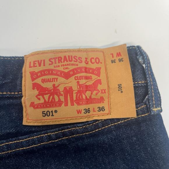 Levis 501 Jeans Mens 36x36 Blue Denim Straight Leg Button Fly Raw 501 - Picture 3 of 13
